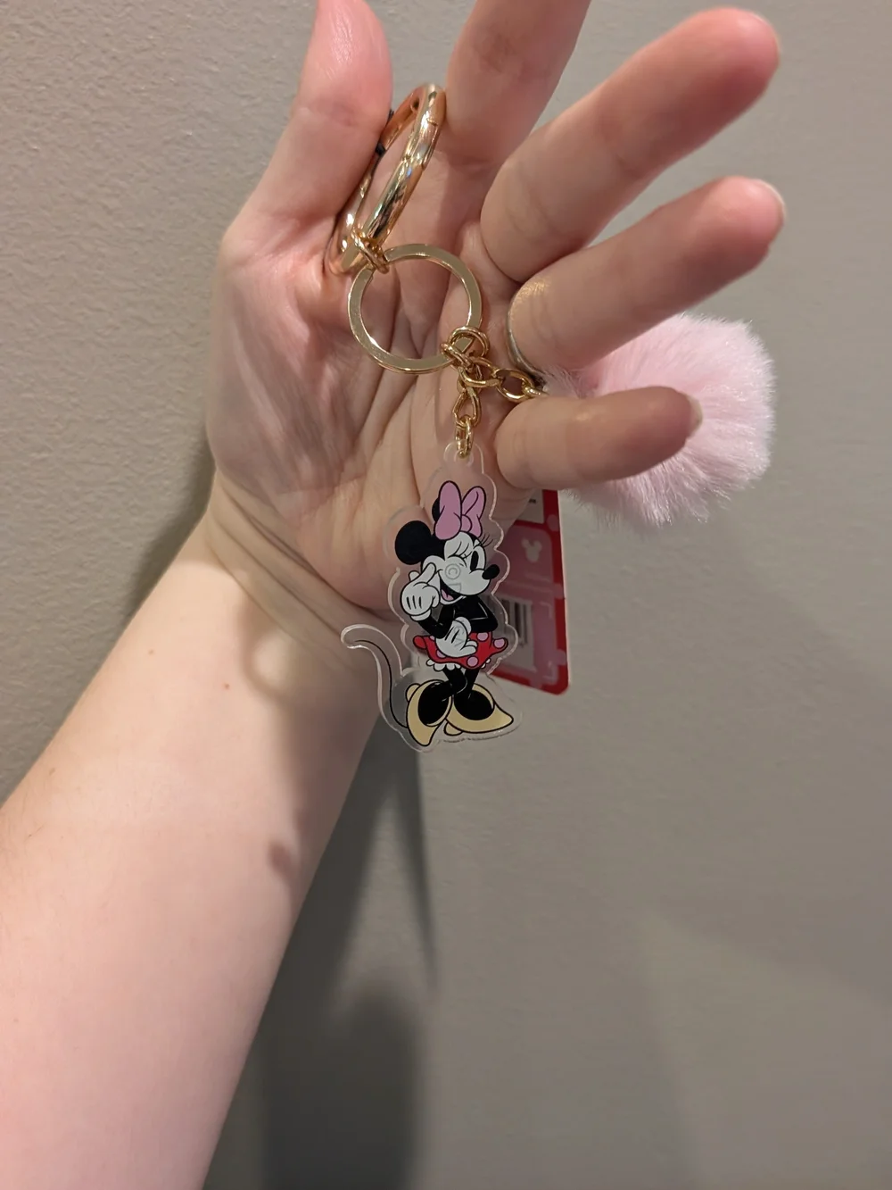 Minnie Mouse Pink Pom Keychain